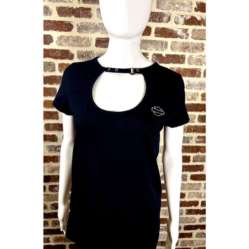 Harley Davidson Woodstock IL T Shirt Scoop neck Gemstone Design Black Women's XL